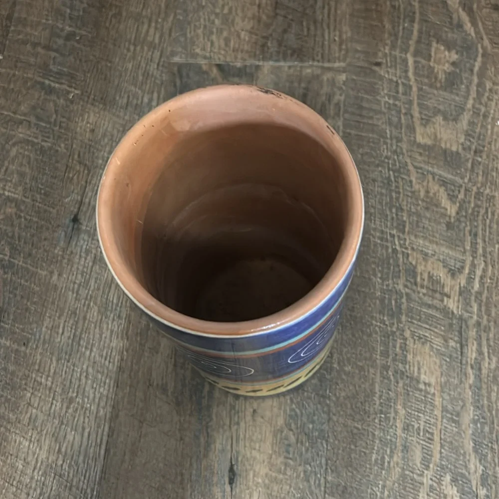 Pier 1‎ Italian Swirl Hand Painted Terracotta Utensil  Holder / Wine Chiller